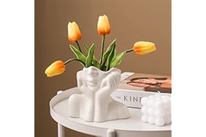 AMOBON Ästhetische Vase Weiß, Kleine Keramik Blumenvase Modern für Home Room Bücher Deko, Aesthetic Dekobücher Gesicht Vasen Dekoration für Innenbereich, ohne Blumen