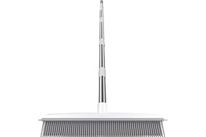 KOKSI Long Handle Broom, Silicone Bristle 2 in 1 Scraper and Brooms Cleaning Brush for Bathroom, Carpet, Flooring, Pet, Cat, Dog Hair Sweeper Cleaner