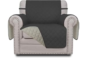Greatime Reversibler Sofaüberzug 1 Sitzer, Wendbarer Sesselschoner für Kinder Hunde Katze, Waschbar Sesselbezug Sofaüberwurf, Möbelschutz Couchbezug mit Gummiband, Dunkelgrau/Beige