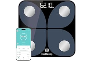 Körperfettwaage Digital mit App – Bluetooth Smart Waage für Körperfett, BMI, Muskelmasse, Protein, BMR, Testsieger, 26x26 cm