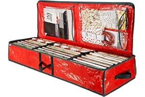 NIHUIFDPY Christmas Wrapping Paper Storage Bag with Interior Pockets and Reinforced Handles, Large Fabric Gift Wrap Organizer Storage, Tear-Proof Xmas Gift Wrap Organiser for Bows, Tags & Ribbons(1PCS)