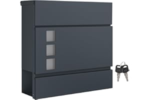 ‎SONGMICS SONGMICS XXL Briefkasten, Postkasten mit Zeitungsfach, 10,5 x 37 x 37 cm, Aufkleber gegen unerwünschte Werbung, Sichtfenster, abschließbar, 2 Schlüssel, modern, einfache Montage, anthrazit GMB052G01