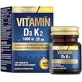 Nutraxin D3K2 120 Tablets - 1000 IU vitamin D3, 25 mcg vitamin K2