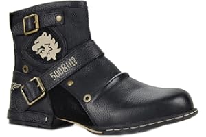 COWSDELLA Stivali da uomo in pelle con suola in gomma Stivali da Moto da Motociclista Cowboy con cerniera Chukka Stivaletti Classico CD-5008-1-D