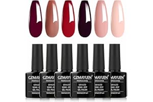 GZMAYUEN Esmalte Semipermanente Nude y Rojo Esmaltes UV Gel Kit Uñas 6 Colores Pintaunas Semipermanente Rojo Gel UV Nude Shellac Nail Gel Polish Kit 10ML