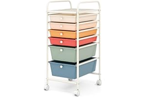 TANGZON Mobile Storage Trolley, 6 Drawers Multipurpose Rolling Cart with Lockable Wheels, Utility Trolley Unit for Home Office Organisation Stationery Beauty Salon (Colorful)