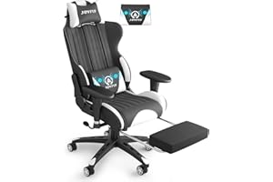 JOYFLY Gamer Stuhl Massage Hoher Rückenlehne Ergonomischer Gaming Stuhl mit Fußstütze, Racing Gaming Sessel Computerstuhl mit Kopfstütze Massage-Lendenkissen, Verstellbare Rückenlehne(Schwarz-Weiß)