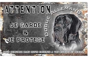 Pets-easy Pancarte Attention au Chien personnalisée Dogue Allemand Noir - pré perforée et vis fournies. De 30 cm à 15 cm…