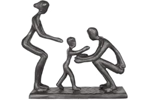 Aoneky Metal Family Art Sculpture, Mother Father and Child - Rustic Abstract Cast Iron Figurine Home Decor Statue - Present for Couple Anniversary Christmas (Family of 3)