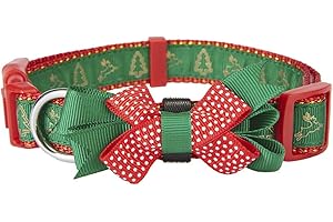 YUDOTE Christmas Dog Collar Large with Festive Gold Thread,Christmas Tree,Reindeer Print and Removeable Bow-tie for Big Dogs Neck 40-66cm