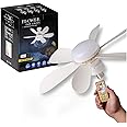 ROUNY Socket Fan Ceiling Fan with Light and Remote, 20.5" E27 Noiseless Ceiling Fans Dimmable Led Lights, Small Light Bulb/Ceiling Fan for Bedroom, Kitchen, Living Room, Balcony
