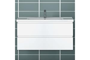 Acezanble Badezimmer Badmöbel 100 cm Waschtisch mit Unterschrank Hängeschrank Weiß