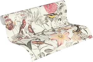 A.S. Création Vliestapete Exotic Life Tapete Tropisch Floral Natürlich 10, 05 M x 0, 53 M Gelb Grau rot Made in Germany 372761 37276-1