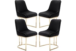 chairus Dining Chairs Set of 4 Velvet Living Room Upholstered Desk Chairs with Metal Legs Armless Chairs for Bedroom (Black-4)