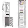 ANSIMIDA Bathroom Floor Cabinet Free Standing slim bathroom cabinet with Paper Towel Drawer and Cupboard Storage Organizer, Home Furniture Bedroom Storage Cabinet, White 18x20x80cm