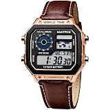 Matrix Illuminator Leather Strap Digital Watch with Alarm, Stopwatch, World Time | for Men & Women: 