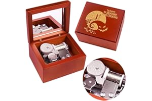 Sinzyo Nightmares before Christmas La caja de música This Is Halloween Birthday Valentine caja de música Vintage regalo (Caja de madera roja con espejo)