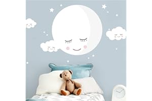 WANDARO Little Deco Wandaufkleber Kinderzimmer Junge Mädchen Mond & Wolken weiß I M - 69 x 38 cm (BxH) I Wandtattoo Babyzimmer selbstklebend Wandsticker Deko DL245