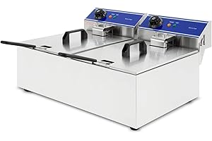 VERTES Friggitrice elettrica professionale 2x 10L, 6000W, 230V, principio della zona fredda, temperatura 50-200°C, 2 cestelli di frittura, funzione reset, acciaio inox, funzionamento a olio