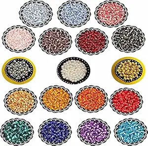 INDIKONB Silver Lined Glass Seed Beads 8/0 3 mm for Jewellery Making Material for Earring , Necklace , Bracelet Jewelry Making Set for Girls and Women - includes Glass Silver Line Transparent Small Multicolor Seed Beads - 15 Colors (approx 25 gm or 650-700 beads per pack) , Gold Beads , Silver Beads , Nylon Wire Thread for Jewelry , Embroidery Work , Art and Craft and Beading DIY Kit for Girls