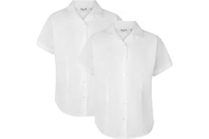 ZECO (2 Pack) Girls Slim Fit Short Sleeve, Revere Collar School Blouses (4-16+ Years)