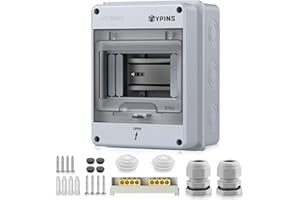 EYPINS Boîte de distribution en saillie - Petit répartiteur 1 rangée - 5 modules - IP65 - Pour pièces humides - Montage en saillie - Avec pinces en laiton - Pour jardin ou extérieur