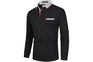 VMSUCIJ Mens Long Sleeve Polo Shirts Contrasting Colors Cotton Golf Tennis T-Shirt Business Work Tee Tops