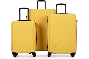 Travelhouse Bali Stabiler Koffer-Set 3tlg. Trolley Koffer Reisekoffer Gelb ABS Hartschalen Kofferset Trolley 4 Rollen TSA Kombinationsschloss