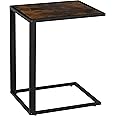 HOMCOM C-Shaped Side Table, Sofa End Table with Metal Frame, Accent Couch Table for Living room, Bedroom, Brown and Black