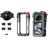 Rabbit Cage Metal Protective Case for Insta360 X6 Aluminum Alloy Frame Expansion Housing with Lens Cover and Wind Cuff for In
