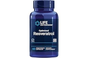 Life Extension, Optimized Resveratrol, avec Resvératrol et Quercétine, 60 Comprimés végétaliens, Testé en Laboratoire, Végétarien, Sans Gluten, Sans OGM