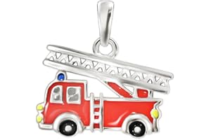 CLEVER SCHMUCK Pendentif pompier 12 x 9 mm rouge noir jaune laqué brillant argent sterling 925 pour petits garçons dans une boîte cadeau pliante