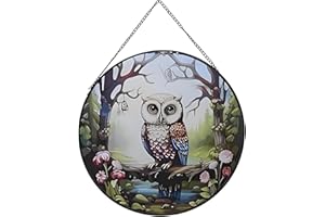 Payutou Hanging Stained Glass for Windows,20cm/7.87inch Owl Hand-Painted Sun Catcher Garden Hangings Christmas Mother's Day, Valentine's Day Ornaments Festival Gift (A style)