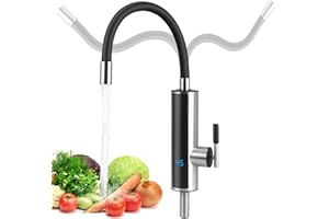 EXKEEN Elektrischer Wasserhahn mit Durchlauferhitzer für Küche, 3000W - 360° Schwenkbare Küchenarmatur mit LED Temperaturdisplay - Sofortiger Durchlauferhitzer Wasserhahn aus Edelstahl für Spüle, Bad, Garten