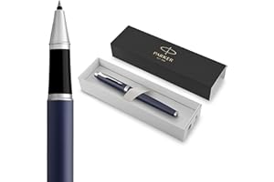 Parker IM Penna Roller | Punta Fine e Ricarica di Inchiostro Nero | Matte Blue Chrome Trim