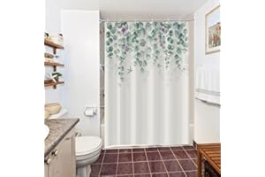 Uiiooazy Cortina Ducha Eucalipto, Cortina de Ducha Hojas Verdes Flor Violeta Planta Cortina De Baño Antimoho Impermeable Poliéster Lavable Opaco Cortina para Ducha con Ganchos para Bañeras 150x180cm