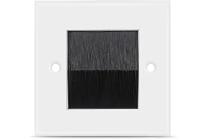 TNP PRODUCTS TNP Plaque Murale Brosse - Lot de 1, pour Passe câble Murale, Sortie de Cable, Passe de Cable Mural TV, Prise télévision Murale, Cache Cable TV Mural Invisible VGA, HDMI, Blanc, avec Brosse Noire