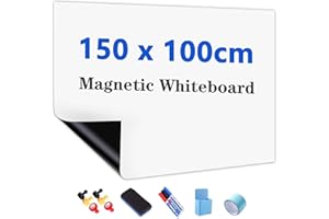 JOMUSAGA Rollo de Pizarra Blanca Magnética, 150 x 100 cm, Papel Pizarra Adhesiva para Pared, Whiteboard adecuado para Escuela, Familia y Oficina, con Rotuladores, Borrador e Imanes