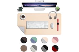 HELI MIAO Podkładka na biurko z ekoskóry, 80 x 40 cm, mata na biurko do laptopa, wodoodporna podkładka na biurko, do biura lub domu, dwustronna, przenośna (beżowa / jasnoszara)