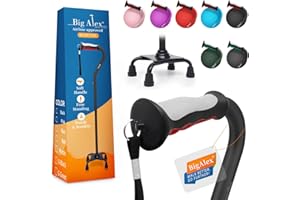 BigAlex Four-foot Walking Stick for Men and Women, Foldable, Height-Adjustable Walking Sticks with Non-Slip 4-Prong Base for Seniors and Adults, Standing Aid, Walking Aid Stick with 4 Feet, Stable