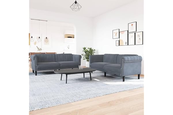 Gecheer Set med 2 delar, moderna soffor, 5 platser, mörkgrå sammetstextil, vardagsrumsset, 2-sits soffa och 3-sits soffa