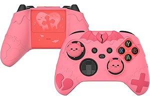 PlayVital Cute Silikon Hülle für Xbox Series X/S Controller,Anti-Rusche Schutzhülle Case Zubehör für Xbox Core Controller Skin mit Daumengriffkappen und Aufklebern(Gothic Imp Series-Pfirsichrosa)