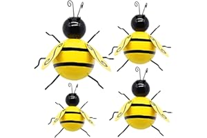 Wilsonzin Lot de 4 décorations murales en métal 3D, Abeilles en métal,Décorations murales d'abeilles pour Jardin Pelouse Décoration intérieure Sculptures murales extérieures