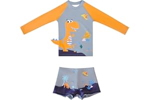 TRENDY BOY Trajes de Baño de Manga Larga Conjuntos Rashguard Bañador Protección Solar Ropa de Baño para Niños de 2 a 12 Años