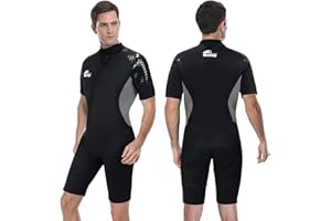 Owntop Shorty Traje de Neopreno para Hombres - 3mm Trajes de Buceo Manga Corta Elásticos Una Pieza con Cremallera Frontal UPF50+ Térmico para Surf Natación Deportes Acuáticos