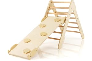 LIFEZEAL 3 in 1 Set di Arrampicata con Scivolo Inclinazione Regolabile, Scala Stabile Triangolo per Arrampicarsi in Legno per l’Asilo, Parco Divertimenti Giocattolo per Bambini 1 Anno+