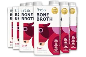 FREJA Caldo de Huesos de Res | Alimentados con Pasto | Colágeno, Proteínas y Aminoácidos | Bajo en Hidratos | Cetogénico, Sin Gluten | Líquido Transparente | Ni Cubos ni Polvo ni Concentrado | 6 x 500ml