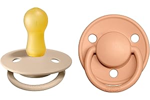 BIBS De Lux Paquete de 2 chupetes. Libre de BPA, Tetina redonda. Látex natural, Talla 2 (6-18 meses), Vanilla/Peach