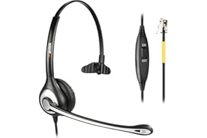 Wantek Auriculares de teléfono con micrófono con cancelación de Ruido, Mono RJ9 Auriculares de Oficina compatibles con Yealink T21P T23G T41S T46S T48S Avaya 1608 9608 9611G Grandstream GXP1620 2160
