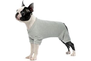 PUMYPOREITY Hund Onesie, Hundepyjama Hunde Schlafkleidung Kleidung Weich Puppy Strampelanzug Hund 4-beinige Jumpsuit Bodysuit HundBekleidung mit Lange Ärmel(Grau, S)